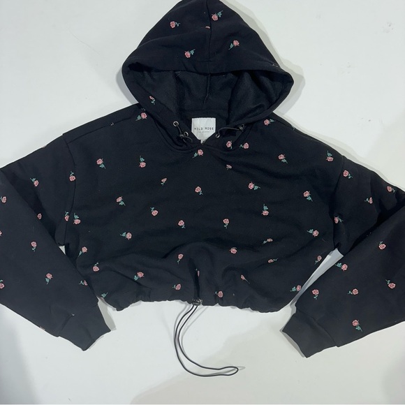 Wild Rose cropped rose print hoodie size M - Picture 1 of 3